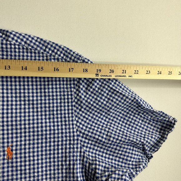 Polo Ralph Lauren Shirt Short Sleeve Seersucker Blue Plaid Button Down Mens L - Picture 7 of 9